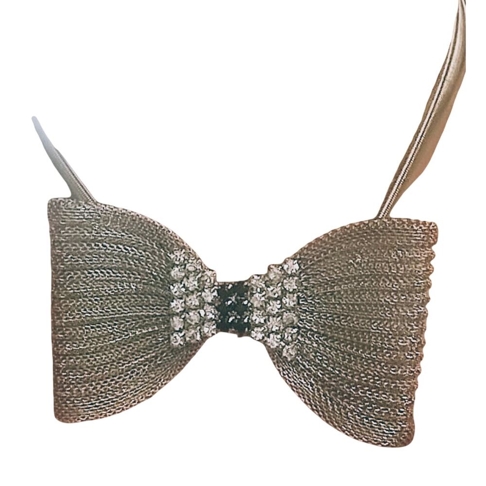 Vtg  Rhinestone Mesh Unisex Formal Statement Expandable Bow Tie Necklace